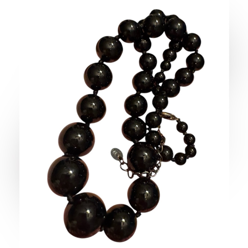 Elegant Black ONYX Graduated Beaded  LUCAS LAMETH Necklace Sterling Silver 925